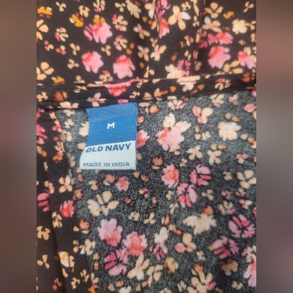 Old Navy M Mini Dress Rayon India Partial Elastic Smocked Back Short Sleeve - Picture 3 of 4